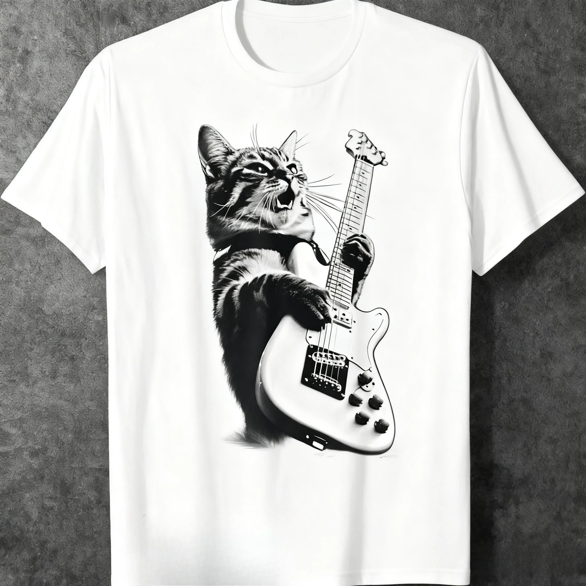 Camiseta Rock Cat Streetwear – Gato con Guitarra Oversize