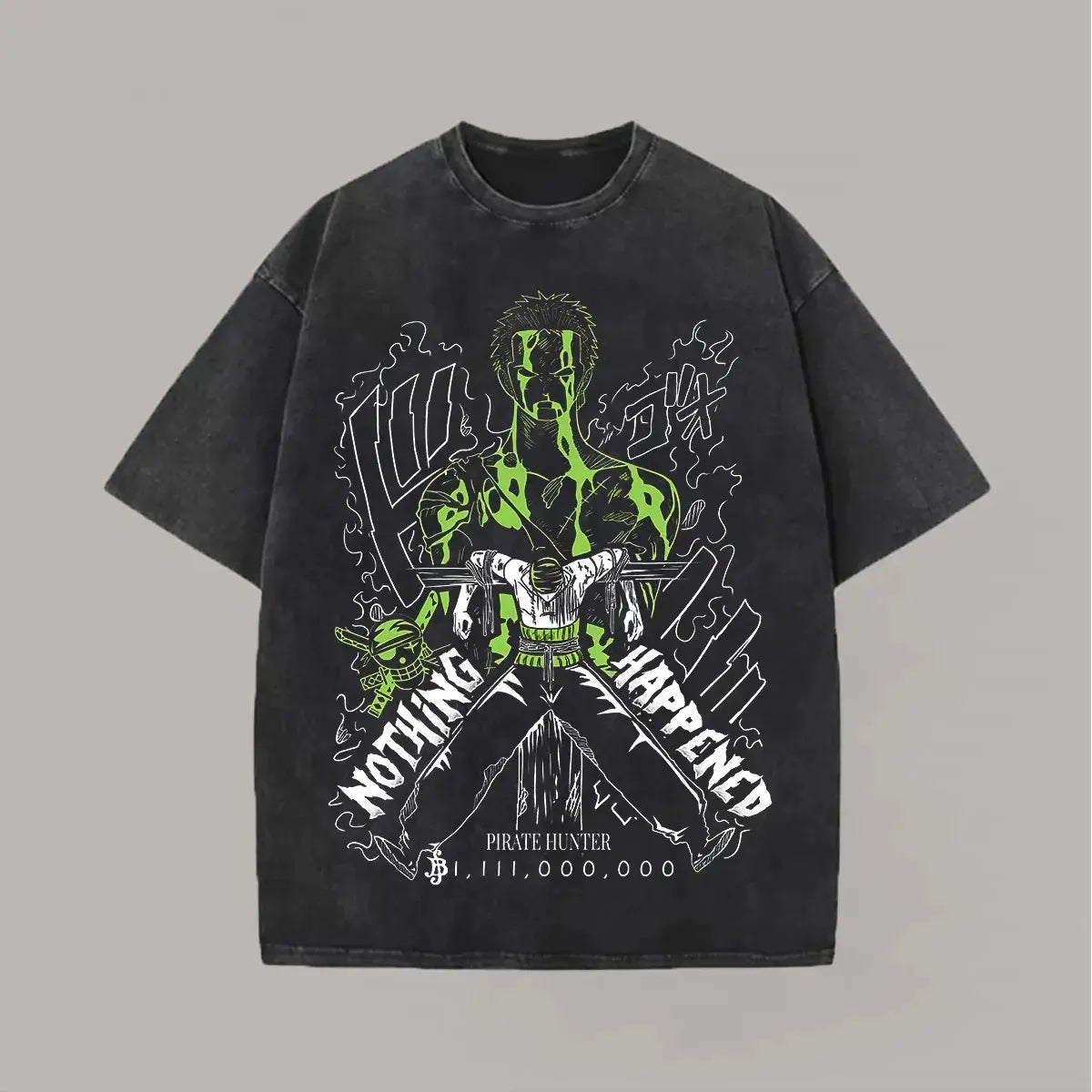 Camiseta Zoro One Piece Vintage – Oversize Anime Streetwear Unisex