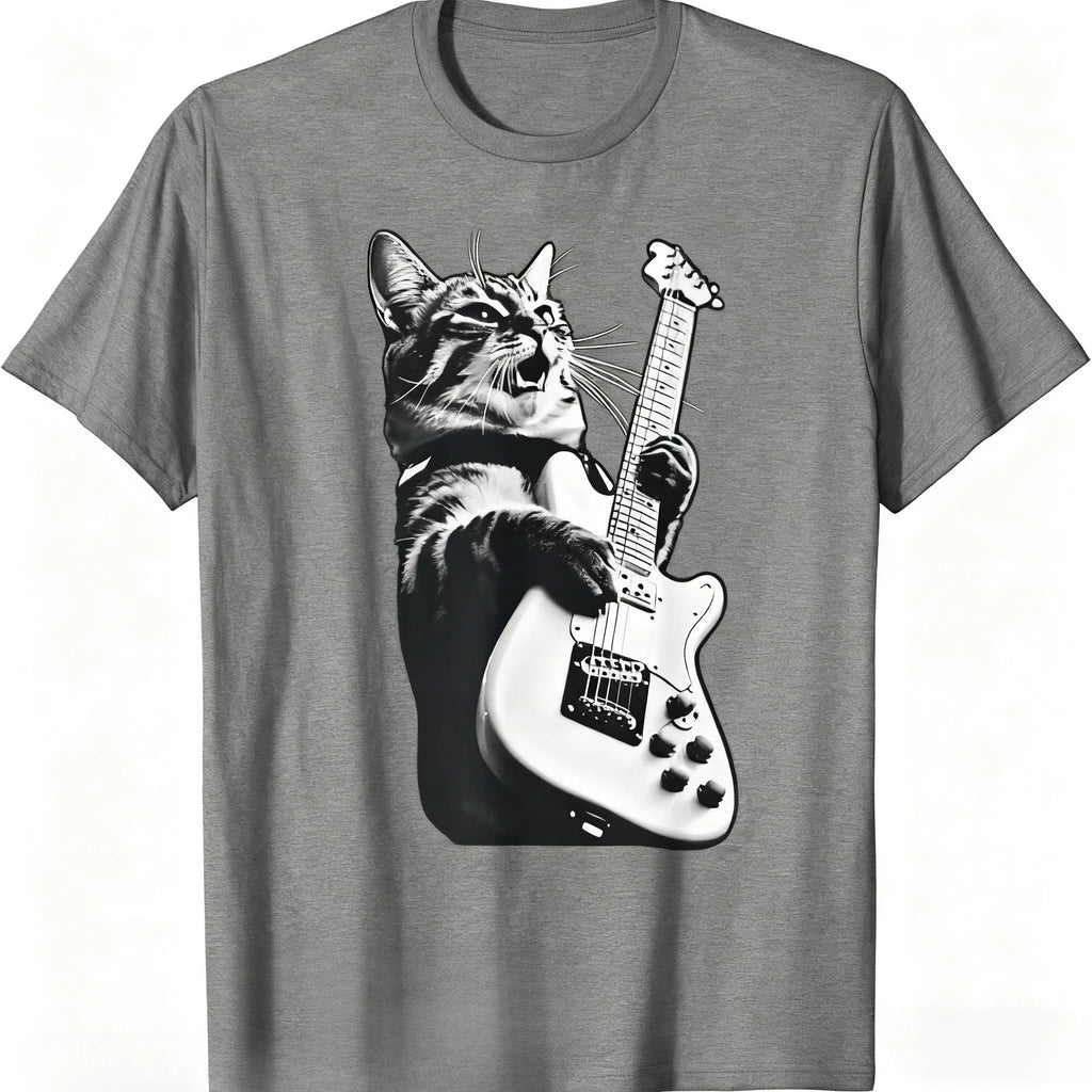 Camiseta Rock Cat Streetwear – Gato con Guitarra Oversize